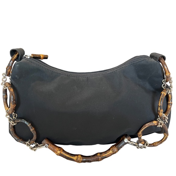 Black bag with bamboo ring handle shoulder bag - Picture 4 of 8